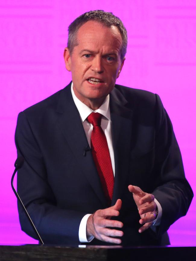 Bill Shorten during the ABC Leader’s Deabte. Pictures: Lyndon Mechielsen