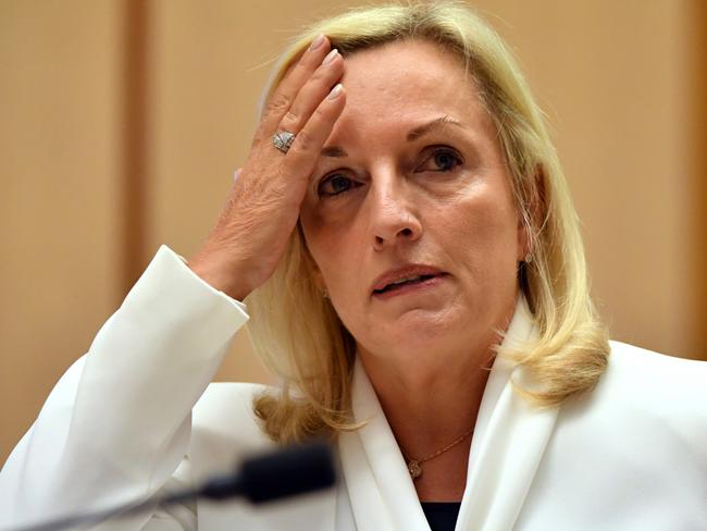 Former Australia Post CEO Christine Holgate appears before a Senate inquiry into changes at Australia Post, at Parliament House in Canberra, Tuesday, April 13, 2021. (AAP Image/POOL/Mick Tsikas) NO ARCHIVING