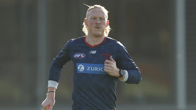 MELBOURNE, AUSTRALIA - MAY 24: Clayton Oliver of the Demons in action during a Narrm Football Club / Melbourne Demons AFL training session at Casey Fields on May 24, 2023 in Melbourne, Australia. (Photo by Daniel Pockett/Getty Images)