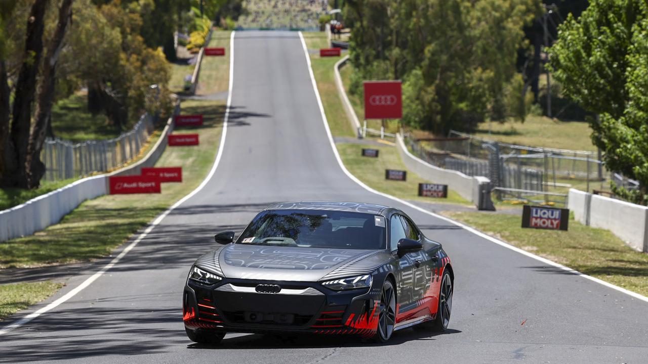 The Audi RS e-tron GT on the Mount Panorama circuit.