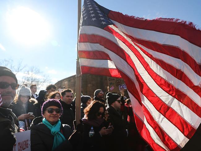 People attend an afternoon rally in Battery Park, New York, to protest Mr Trump’s new immigration policies. Picture: Spencer Platt/Getty Images/AFP