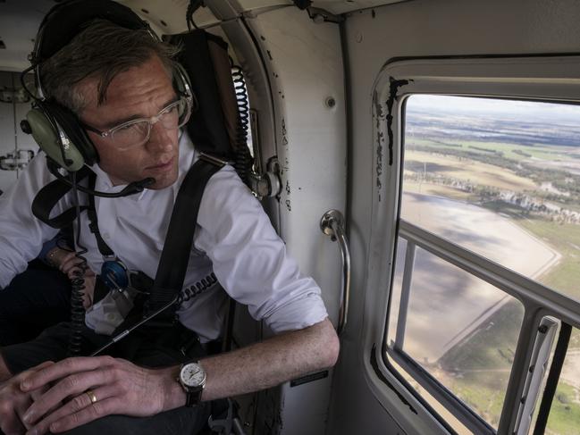 NSW Premier Dominic Perrottet tours flood zones in and around Moree on Tuesday October 25. Picture: NCA NewsWire / pool / Louise Kennerley