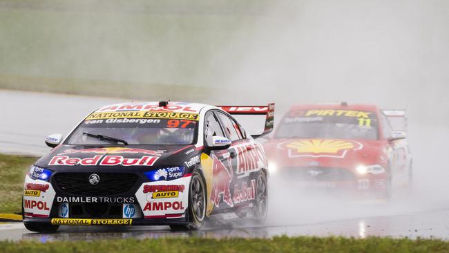 Shane van Gisbergen was awarded the Supercars championship without a dangerous wet weather fight when the final race at the weekend was red-flagged.