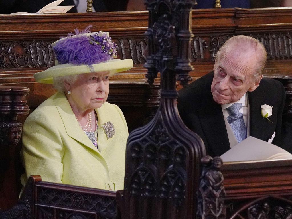 The Queen and Prince Philip at Prince Harry and Meghan Markle’s wedding. Picture: AFP