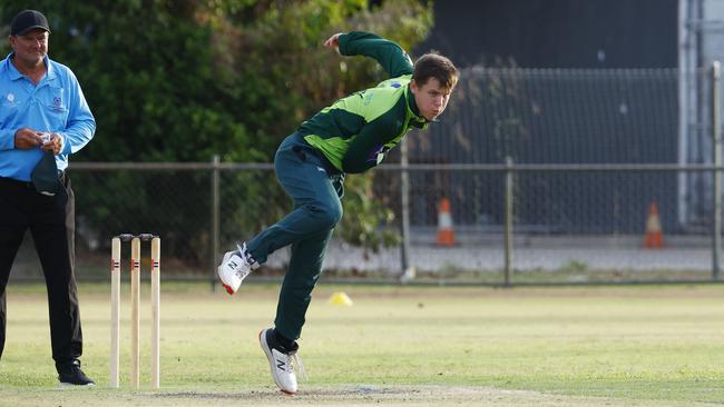 Rovers' Seth McGinty bowls to the Norths batsmen in the Cricket Far North day/night match between Norths and Rovers at Griffiths Park, Manunda. Picture: Brendan Radke