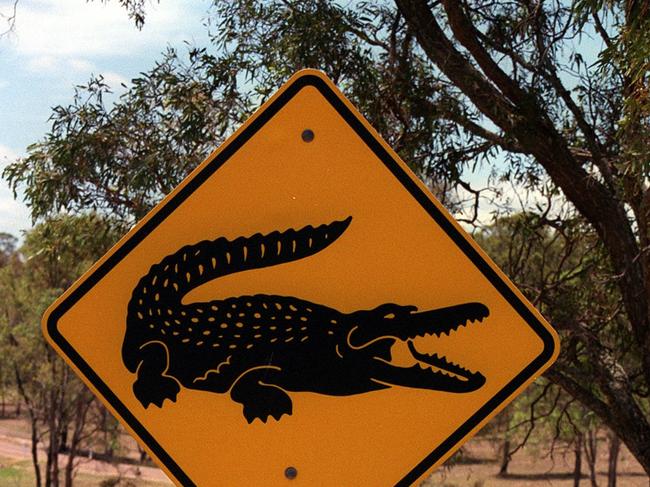 MARCH, 2003 : Beware of crocodiles sign to slow down motorists at Wandin Valley Winery in Hunter Valley, 03/02.NSW / Industry / Wine / Road & StreetTravel