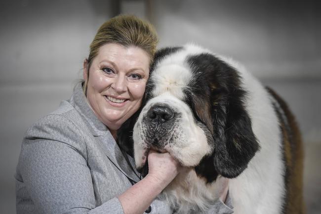 Julie Ross with her St Bernard called Beau Zam. Picture: Roy VanDerVegt