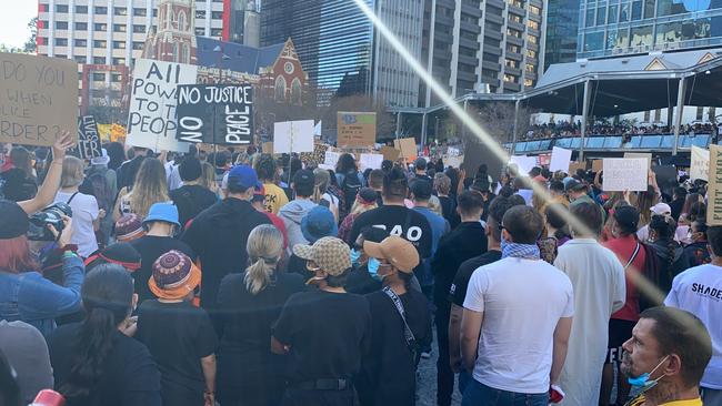 People gather together at the Black Lives Matter protest in Brisbane.