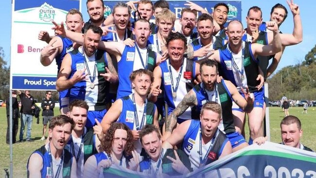 Warburton Millgrove with the 2023 reserves premiership flag. Picture: Facebook