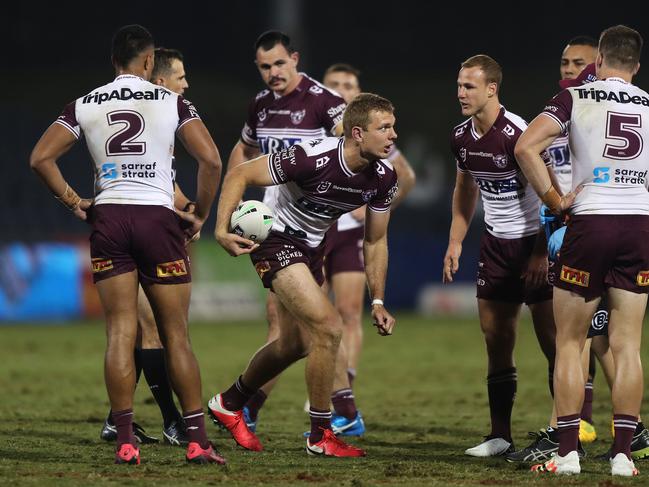 Manly's Tom Trbojevic is facing a six-week stint on the sidelines after re-injuring his hamstring. Picture: Brett Costello