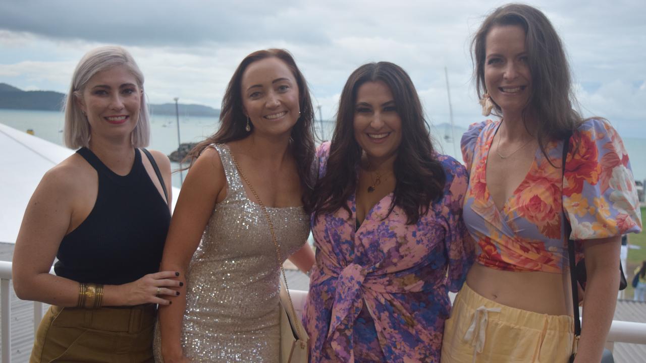 Joz Walker from Mackay, Haley Roberts from Townsville, Della Muscat from Mackay and Sophie Ford from the Gold Coast celebrated New Year at the Whitsunday Sailing Club. Picture: Laura Thomas