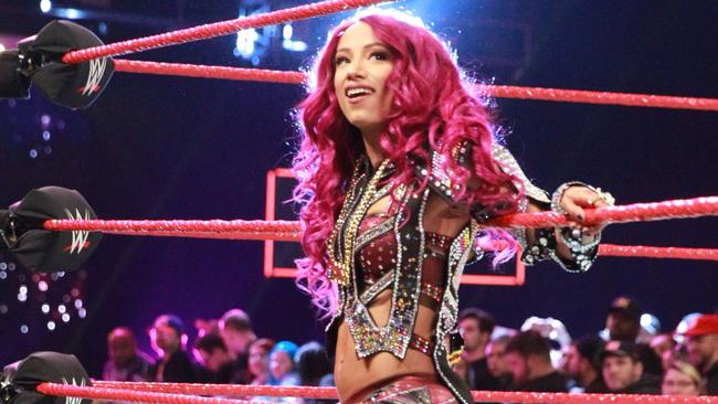 WWE superstar Sasha Banks enters the ring on an episode of Monday Night Raw.