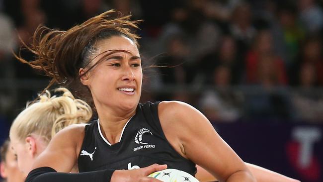 Maria Folau in Silver Ferns colours against Australia in the Quad Series.