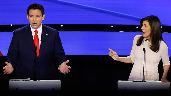 Republican presidential candidates Ron DeSantis and Nikki Haley participate in the CNN Republican Presidential Primary Debate on January 10. Picture: AFP