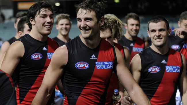 Jobe Watson leaves the ground after a win against West Coast.