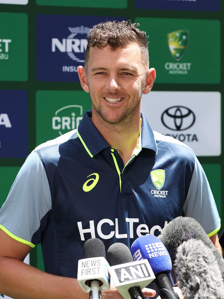 Josh Hazlewood is happy to see the back of one Indian player. (Photo by Paul Kane/Getty Images)