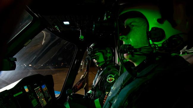 A file image of Westpac Rescue Helicopter pilots flying at night.