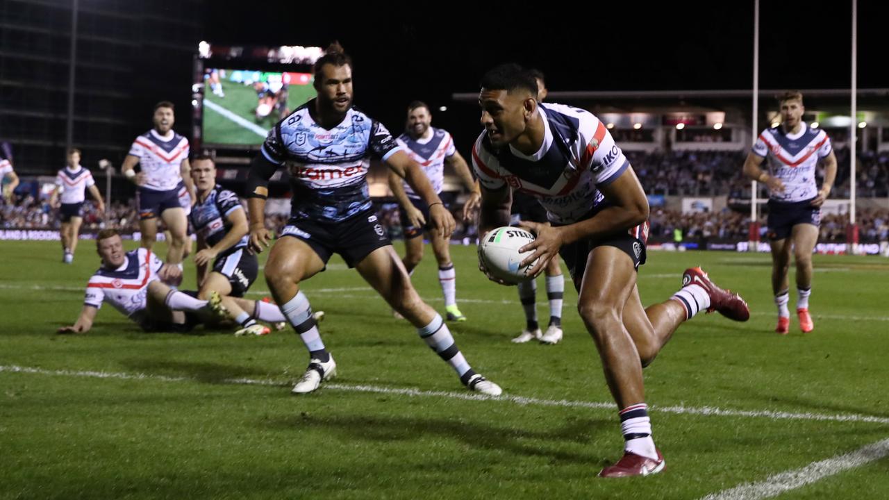 Daniel Tupou scored the first two tries for the Roosters against the Sharks. Picture: Jason McCawley/Getty Images