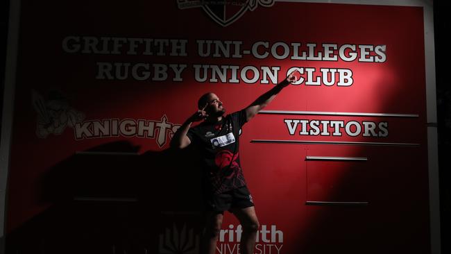 Griffith University Colleges stalwart Kerrod Martorella in the spotlight at training at Ashmore. Picture: Glenn Hampson.