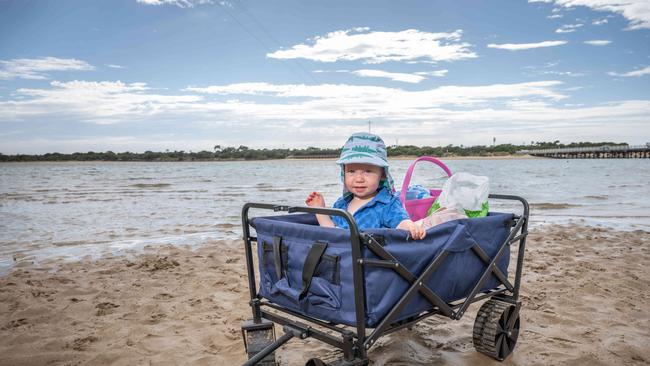 Albie Johnson, 1, stays cool in Barwon Heads. Picture: Brad Fleet