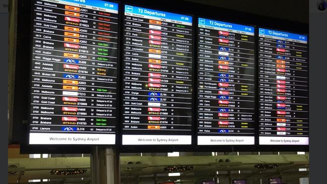 Sydney Airport flights have been delayed and cancelled due to intense storms. Picture: Zara James/9NewsSydney