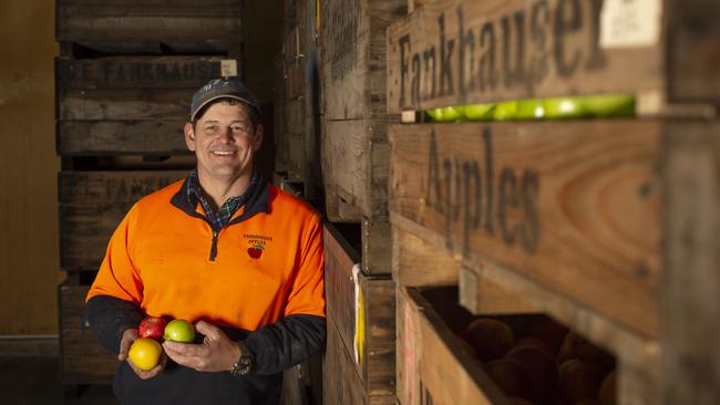 Brad Fankhauser in his apple cool room at Drouin. Picture: Zoe Phillips