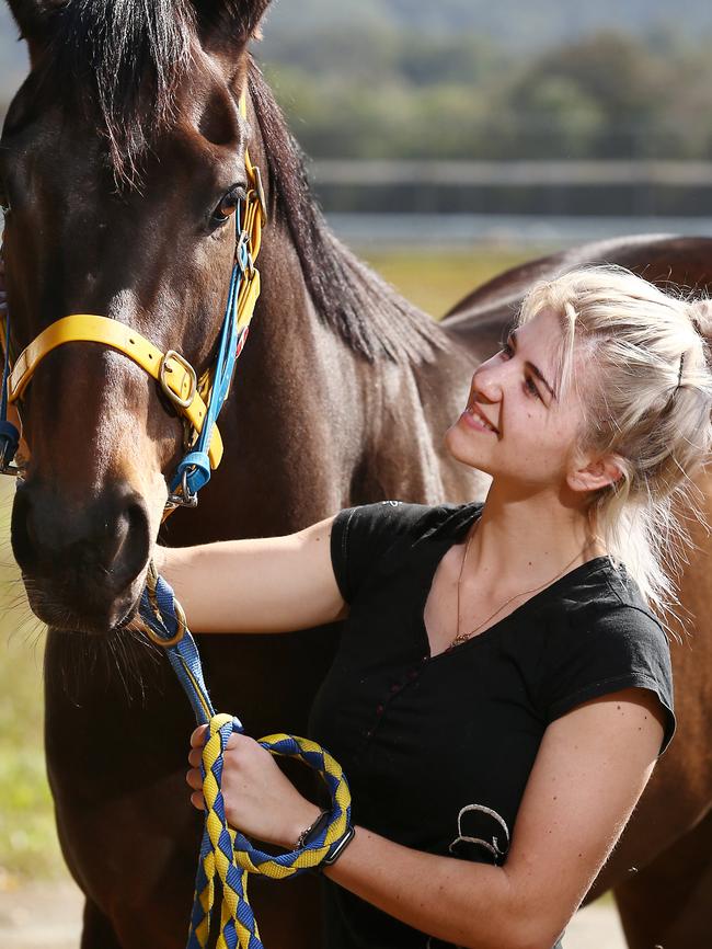 The Trevor Rowe trained Desert Cowboy, pictured with jockey Krysten Swaffer. PICTURE: BRENDAN RADKE.