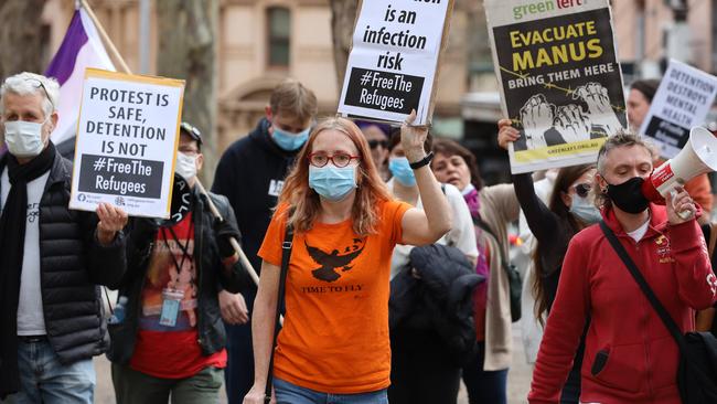 Protesters rally at Town Hall. Picture: David Swift