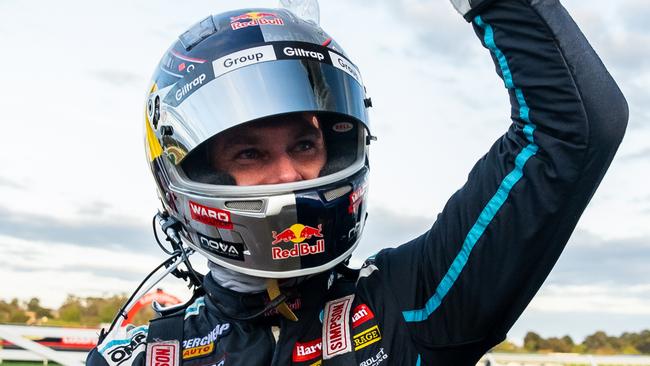 Shane van Gisbergen salutes after winning both races on Sunday. Picture: Daniel Kalisz/Getty Images