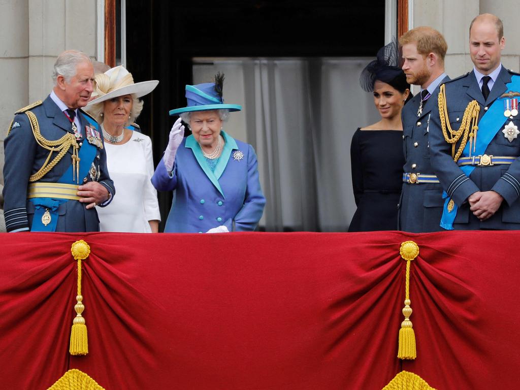 Back on the balcony … the Windsors in 2018, before the much-publicised “Megxit” of Harry and Meghan.