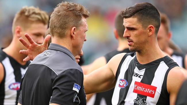 Scott Pendlebury said the focus on the coach had taken a toll on the playing group. Picture: Scott Barbour/Getty Images