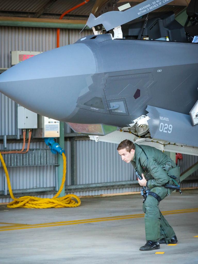 Australian Top Gun's prepare for a mission as one of RAAF's new additions , The F-35A Lightning 2 will be among 50 fighting planes involved in Exercise Arnhem Thunder 21 over the Top End . Picture Glenn Campbell