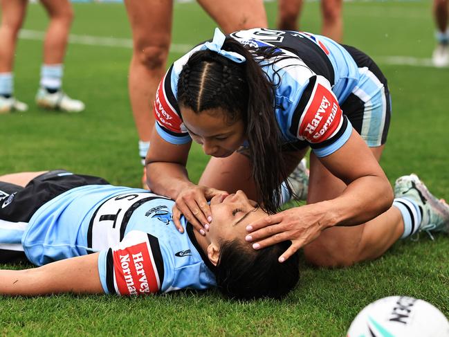 The Sharks get creative with their Try July celebrations. Picture: Getty Images