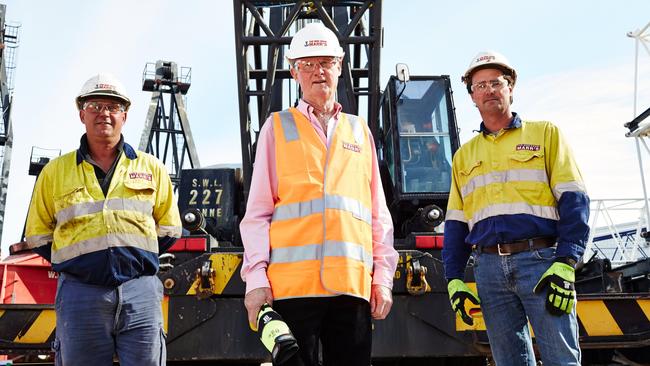 Marr Contracting founder Gordon E Marr (centre) with sons Gordon (left) and Simon (right). Picture: Supplied