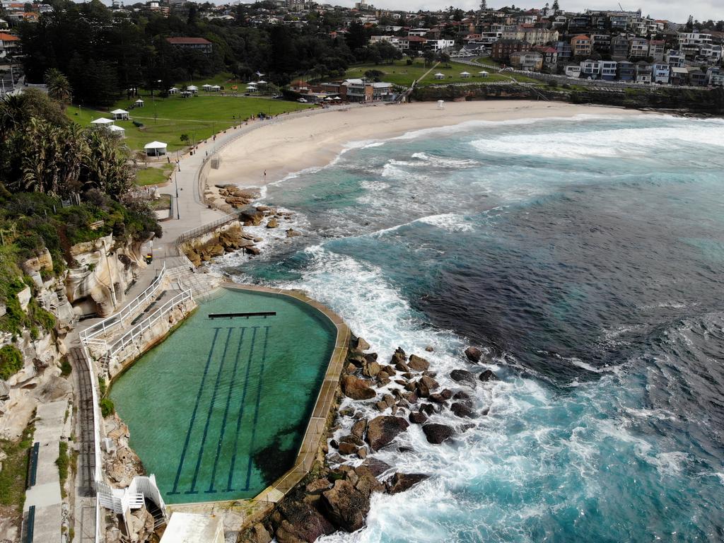 A deserted Bronte ocean pool after being shut down by the government to prevent social spreading of the virus. Picture: Toby Zerna