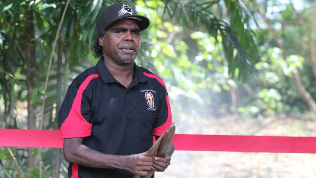 Djabugay Nation Applicant Group's Richard Bing helps provide a Welcome to Country at the opening of the first stage of the Wangetti Trail in Palm Cove on Wednesday, September 25, 2024.