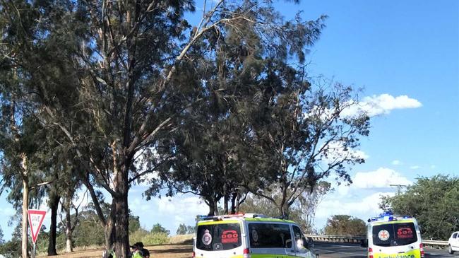 BUS CRASH: A collision involving a bus and truck on the corner of Crescent street and Eastern Drive has resulted in one patient being transferred to the Ipswich hospital. Picture: Ebony Graveur