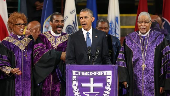 Barack Obama at the Pinckney funeral. Picture: Joe Raedle/Getty Images