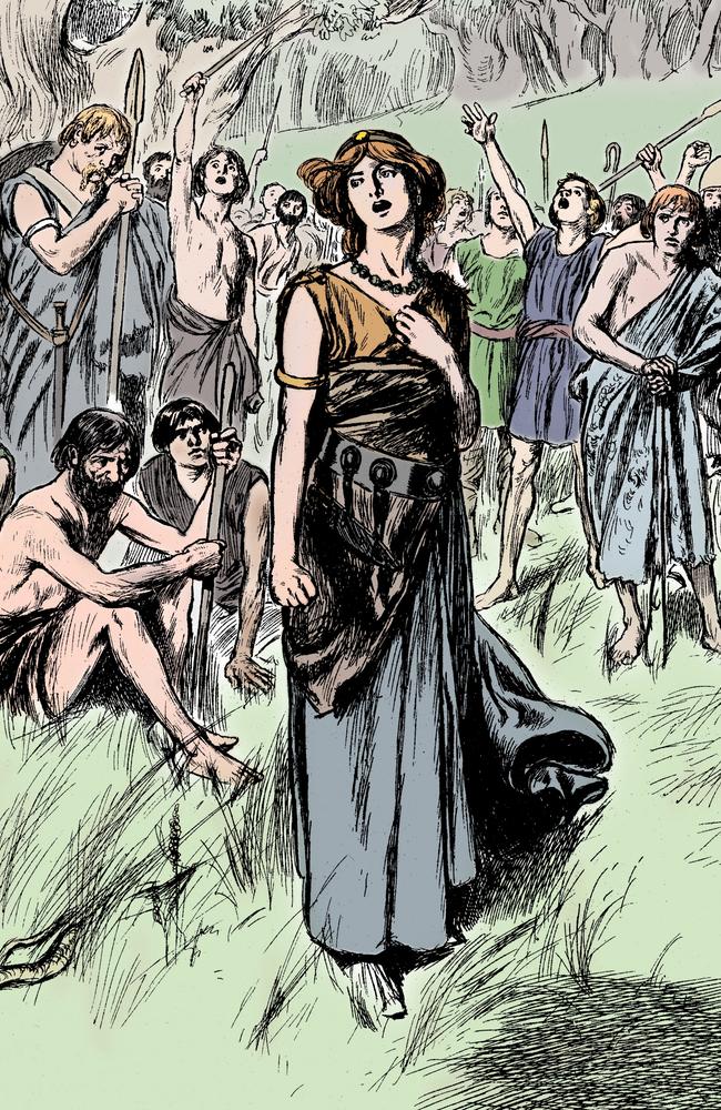 ‘A freedom fighter to some’ … artist’s impression of Iceni queen Boudica rallying her troops to rebel against Roman occupation in Britain. Photo: The Print Collector/Getty Images