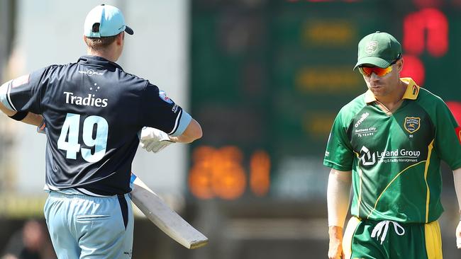 Steve Smith and David Warner playing club cricket at Coogee Oval.