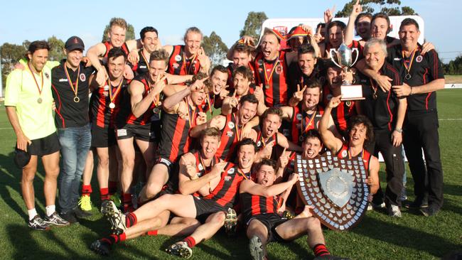 Rostrevor Old Collegians have fond memories of Thebarton Oval after defeating Payneham Norwood Union to win last year’s division one flag. Picture: Shaun Hollis.