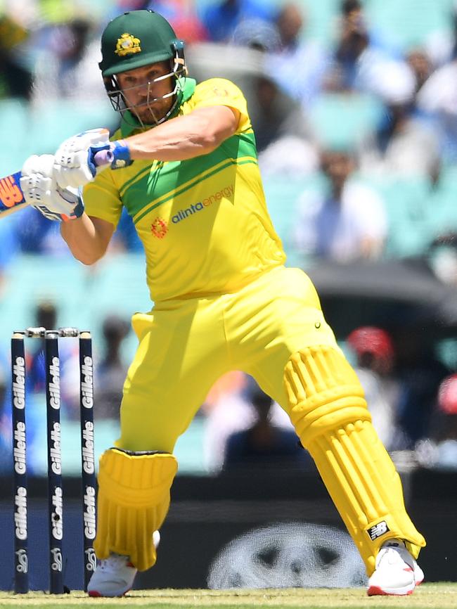 Aaron Finch in action for Australia.