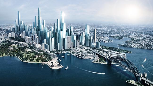 An artist impression of the Sydney city skyline in the year 2050.
