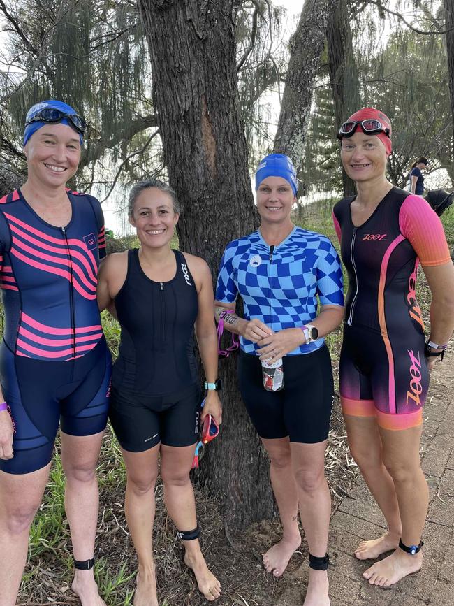 Kaliki, Marie, Sal and Bec at the Hervey Bay 100 Triathlon on Sunday, November 26, 2023.