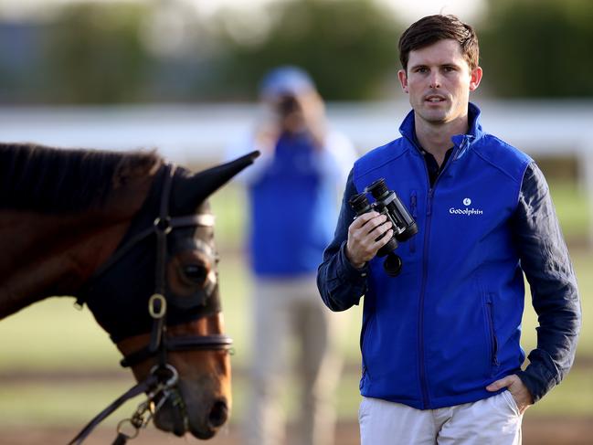 Racing stable Godolphin host a media breakfast ahead of Australia's richest race The Everest this weekend with stable stars Trekking and Alizee taking part in some light track work. Head trainer James Cummings. Picture: Toby Zerna