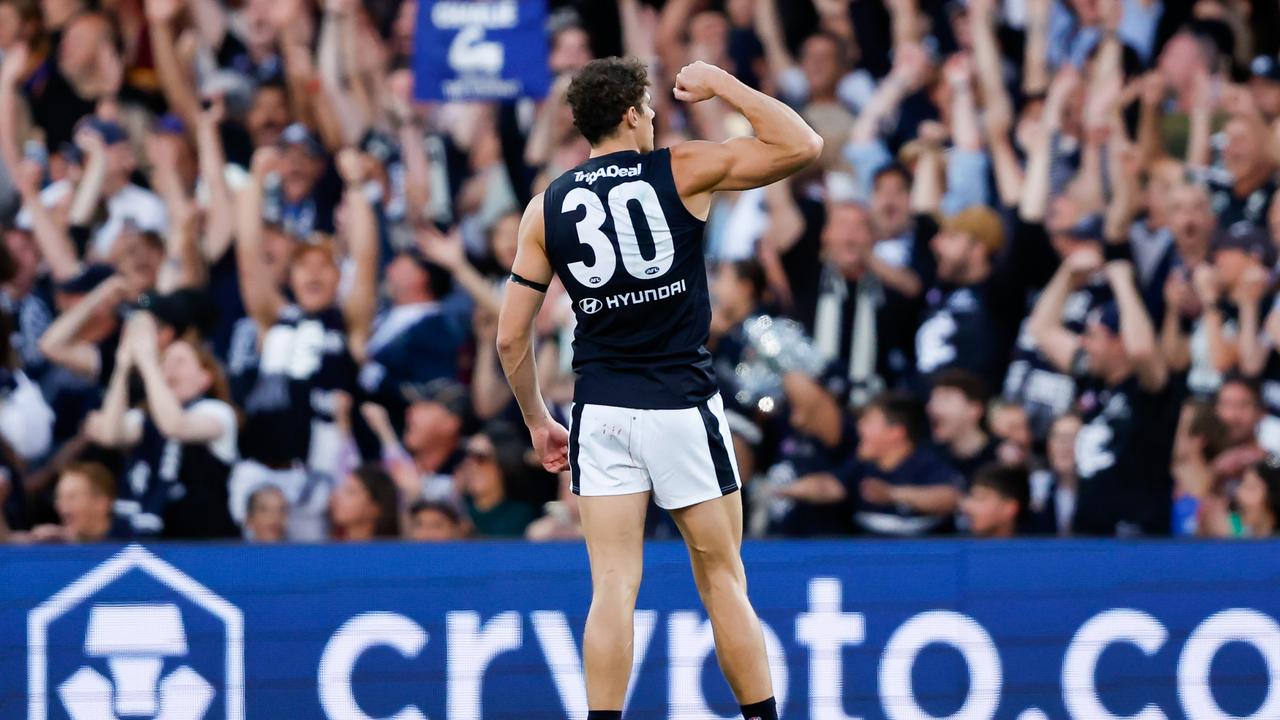 Charlie Curnow managed just one goal in the preliminary final. Picture: Getty Images