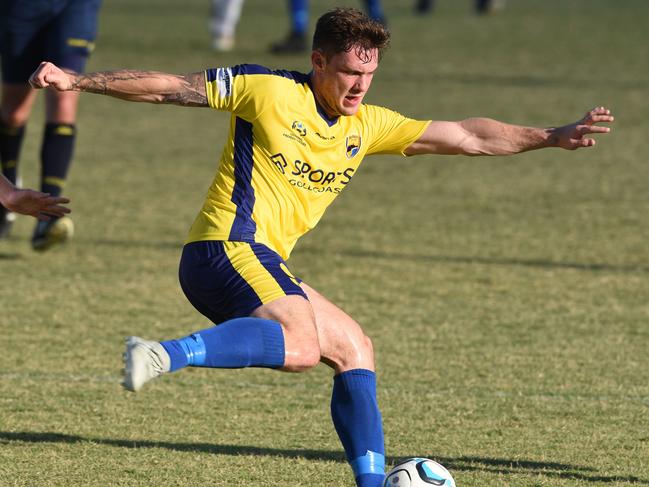 Gold Coast United's Brandon Reeves in action against Lions. Picture: Steve Holland