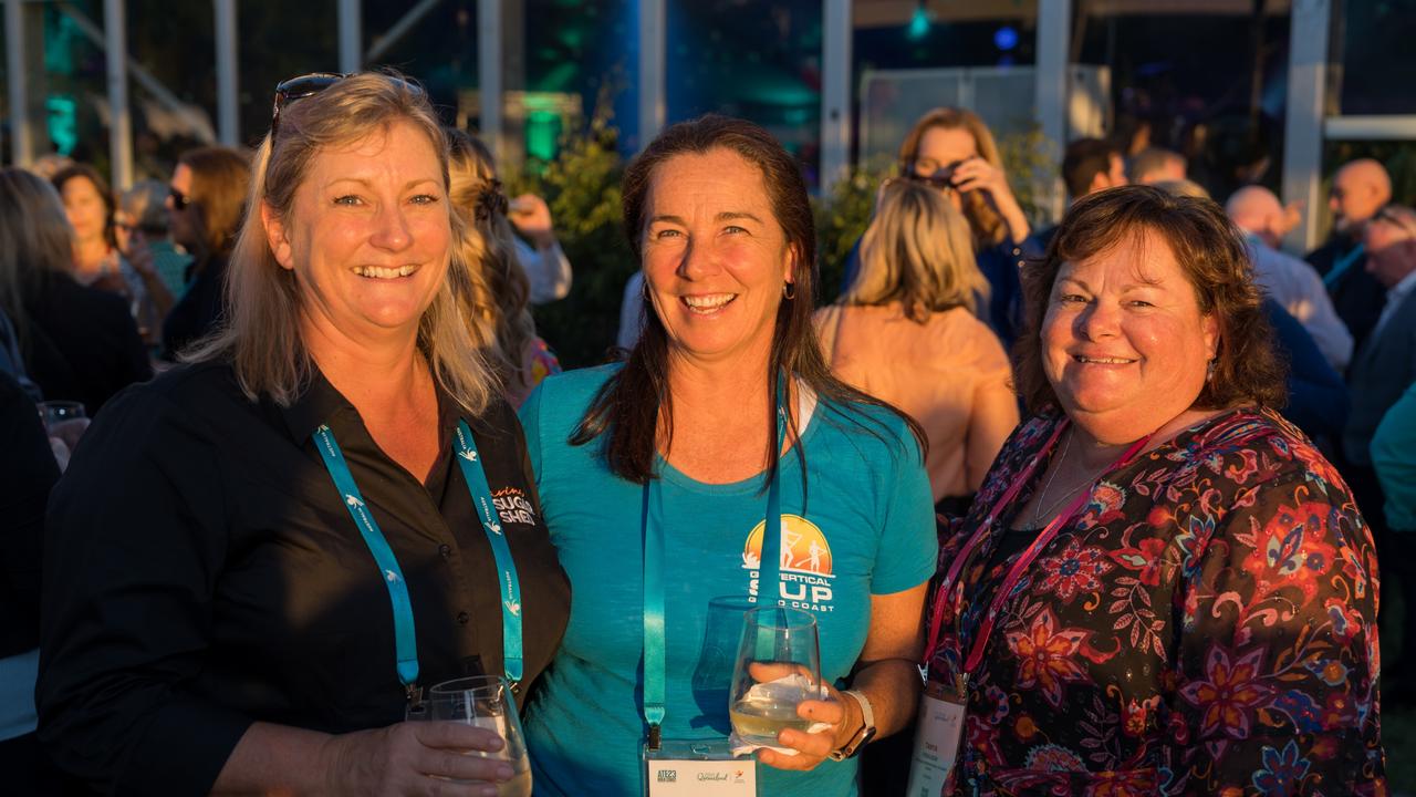 Adele Lewis, Linda Spiteri and Tanya Ferguson for The Pulse at the Australian Tourism Exchange at the Gold Coast Convention and Exhibition Centre, May 4 2023. Picture: Steven Grevis