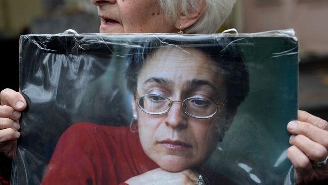 Russian journalist Anna Politkovskaya was killed on President Putin’s birthday 15 years ago. Picture: Natalia Kolesnikova / AFP