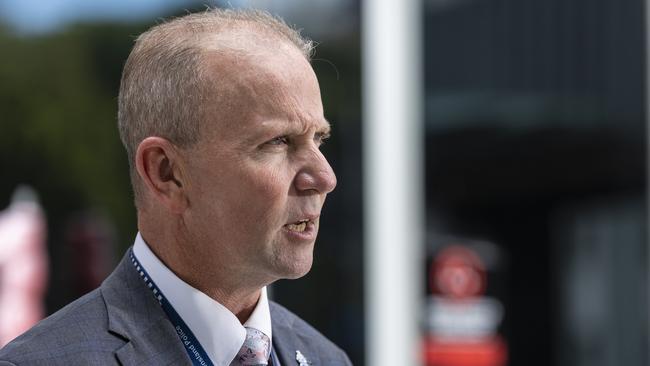 Queensland Police Union president Ian Leavers addresses the media after the Commission of Inquiry into Queensland Police Service responses to domestic violence on Friday. Picture: Matthew Poon